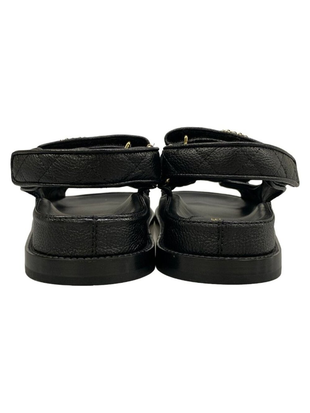 Chanel Sandals 36 C Quilted Black Gold CC Logo Velcro Leather - Picture 6 of 12